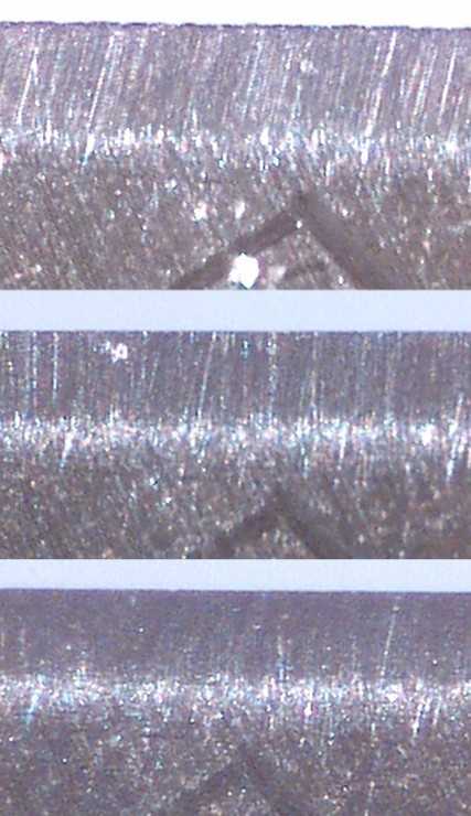 The front bevel, 200 X magnification, showing the sharpening steps